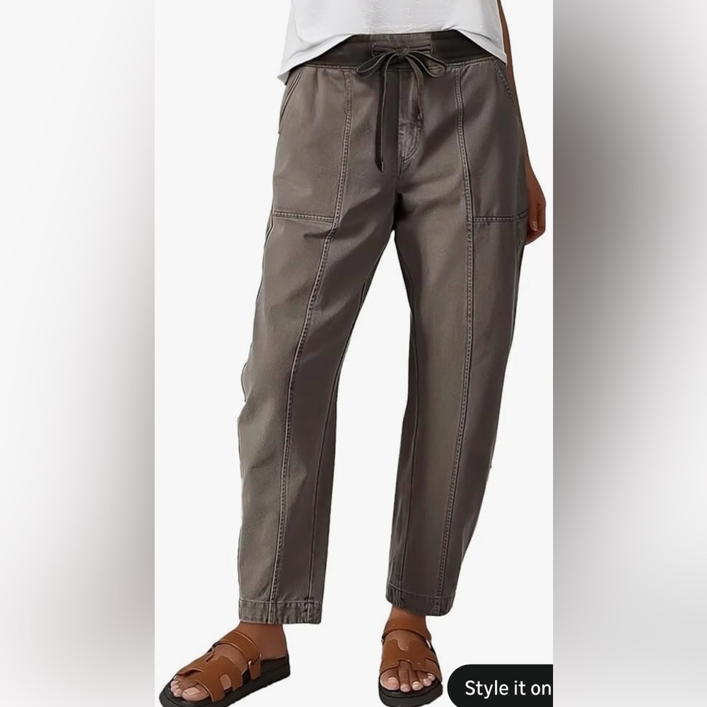 Casual Drawstring Ankle Pants in Olive - Picture 2 of 9